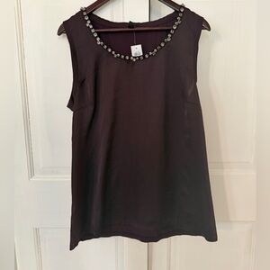 Ann Taylor Burgundy Wine Sleeveless Top with Embellished Neckline